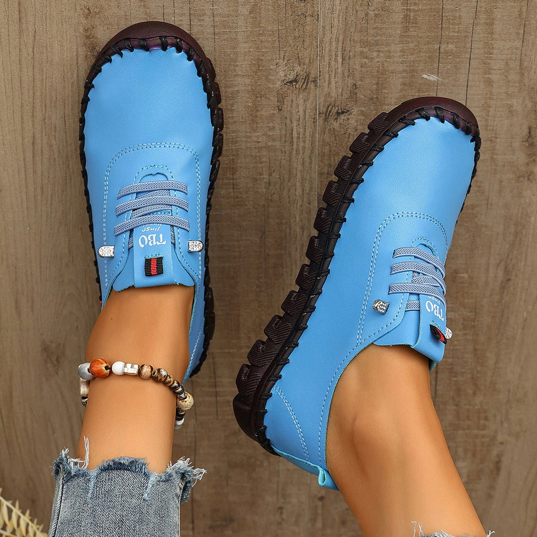 Damen Freizeit-Leder-Sneaker mit elastischen Schnürsenkeln und rutschfester Sohle EB