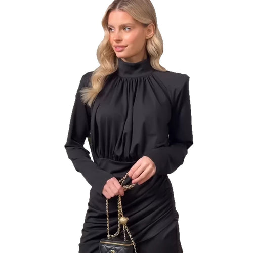 Damen Elegantes Wickelkleid mit langen Ärmeln und Raffung EB