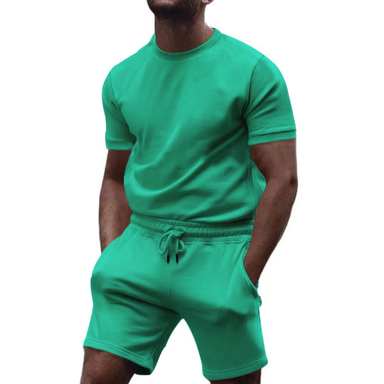 Herren nan minimalistisches Jersey-Ensemble mit bequemem Rundhalsshirt und elastischer Tunnelzug-Kurzhose EB