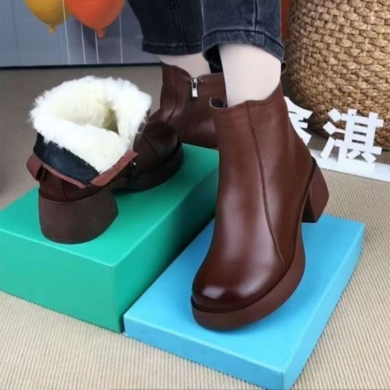 Damen Komfortable Stiefeletten mit warmem Innenfutter und rutschfestem Absatz EB