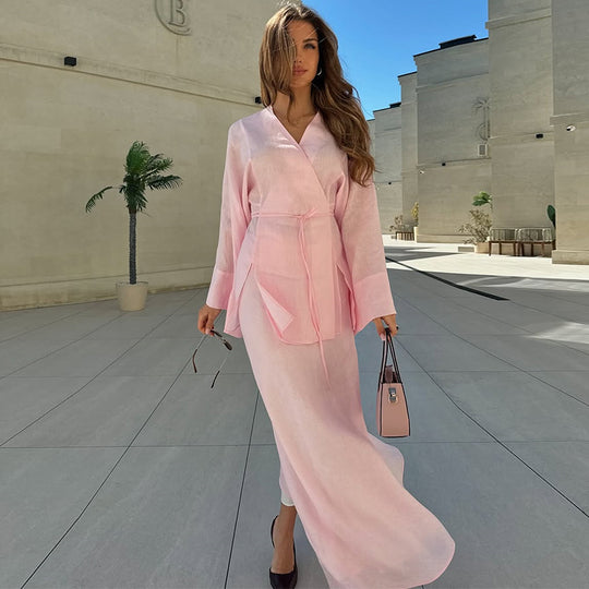 Damen elegantes Maxikleid aus satinierter Baumwolle EB