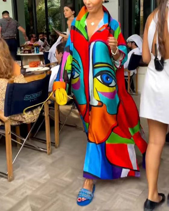 Damen Oversized Kaftan mit künstlerischem Design Heidi-Mode