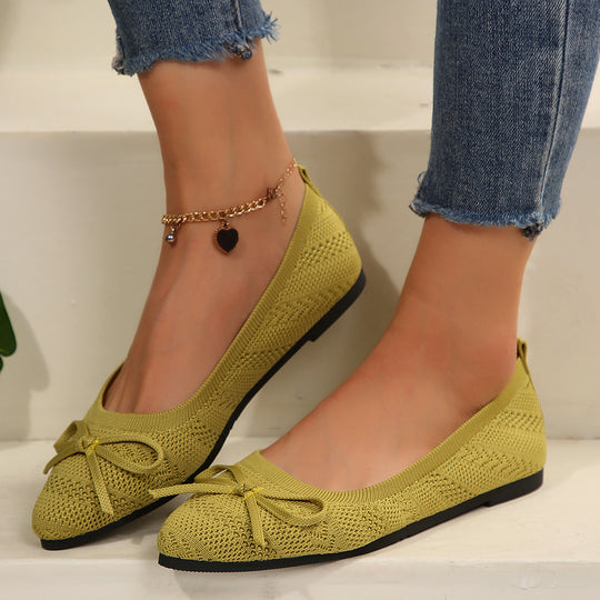 Damen elegante Ballerinas mit stylischem Schleifen-Detail aus atmungsaktivem Gewebe R&B