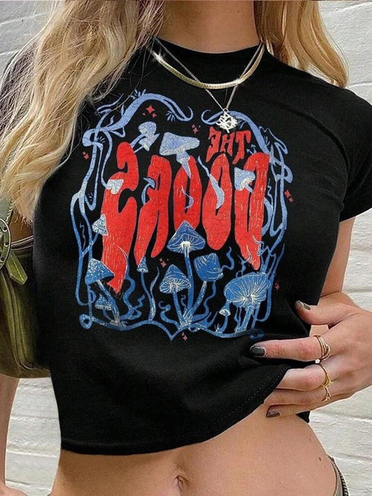 Damen lässiges Crop-T-Shirt mit kreativem Grafikdesign EB