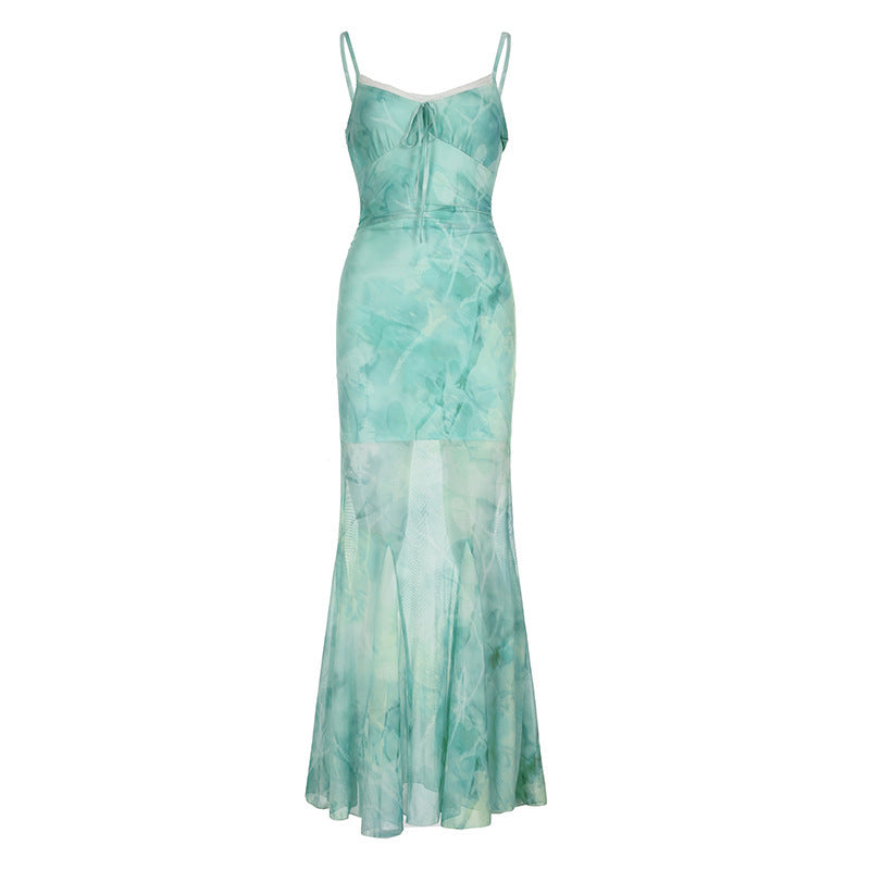 Damen Maxikleid mit fließendem Schnitt und romantischen Transparenzakzenten EB