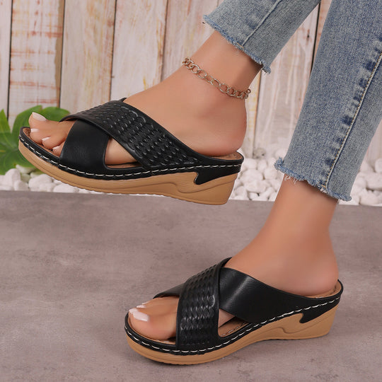 Damen elegante Wedge-Pantoletten mit geflochtenem Design EB