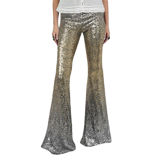Damen Glitzernde Schlaghose mit Luxuriösem Pailletten-Muster EB