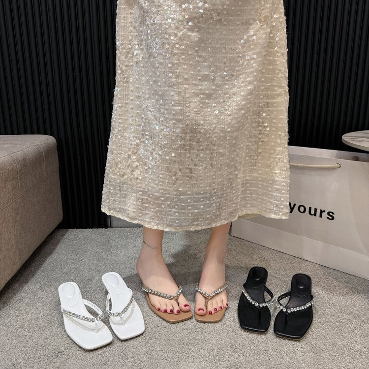 Damen elegante Zehentrenner mit strassbesetzten Riemen EB
