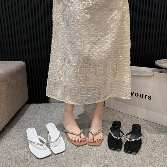 Damen elegante Zehentrenner mit strassbesetzten Riemen EB