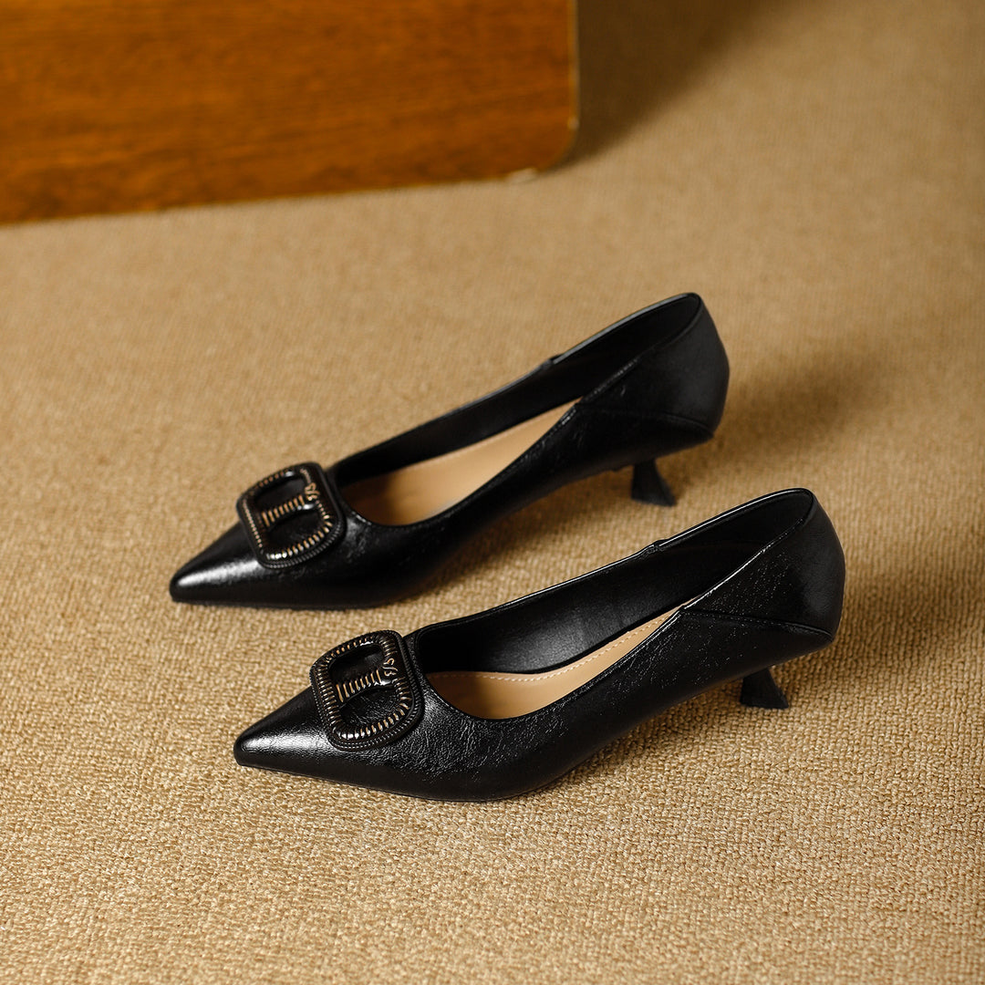 Damen elegante Blockabsatz-Pumps mit modischer Schnallenapplikation EB