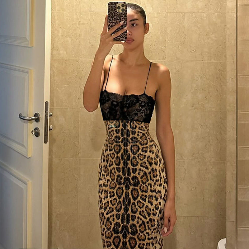 Damen Elegantes und verführerisches Leopardenspitzenkleid EB