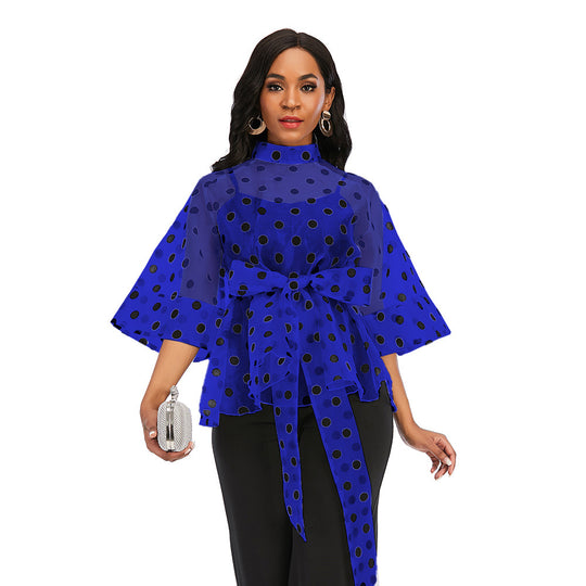 Damen Modische Bluse mit transparentem Design und auffälligem Taillenband EB