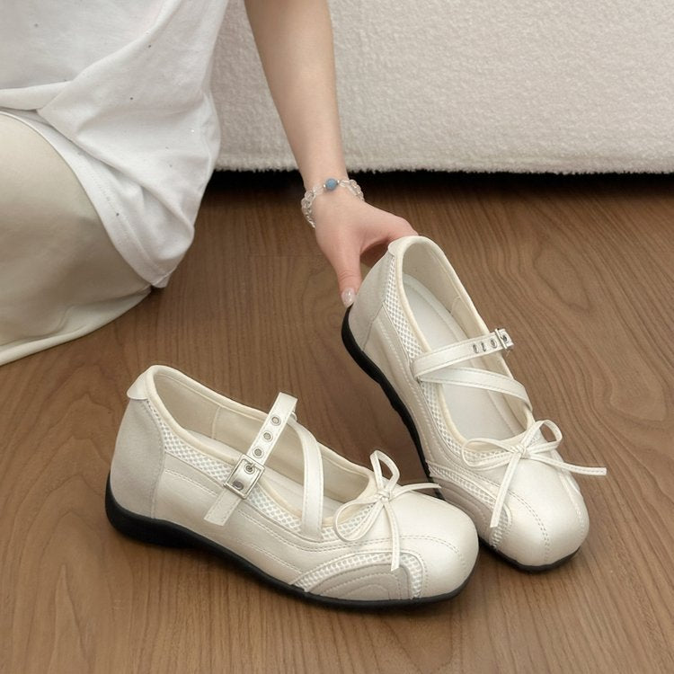 Damen elegante Ballerinas mit modischem Riemchen und atmungsaktiver Oberflächenstruktur EB