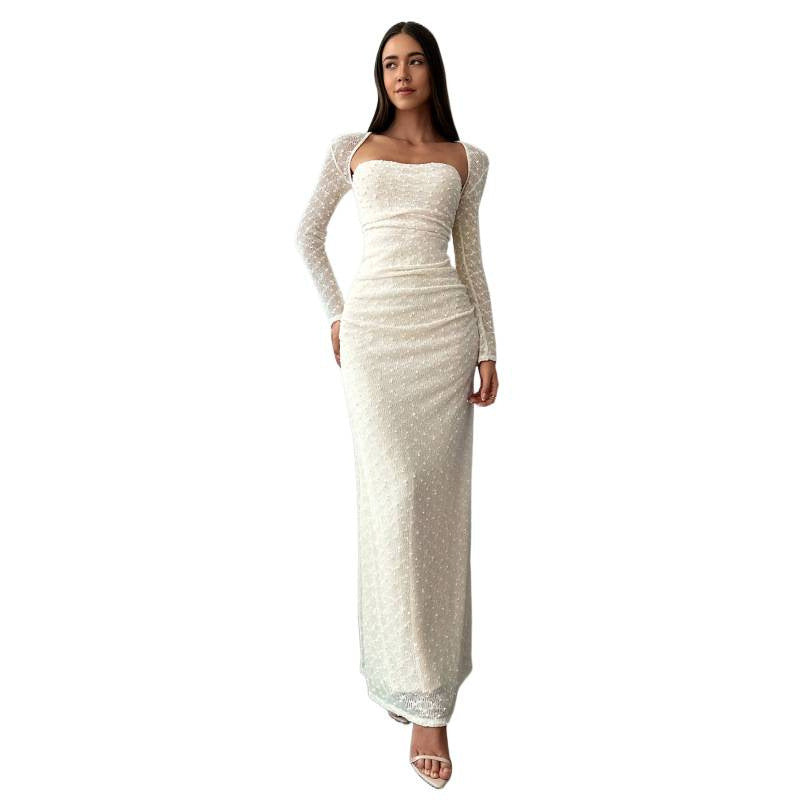 Damen Maxikleid mit transparenten Ärmeln EB