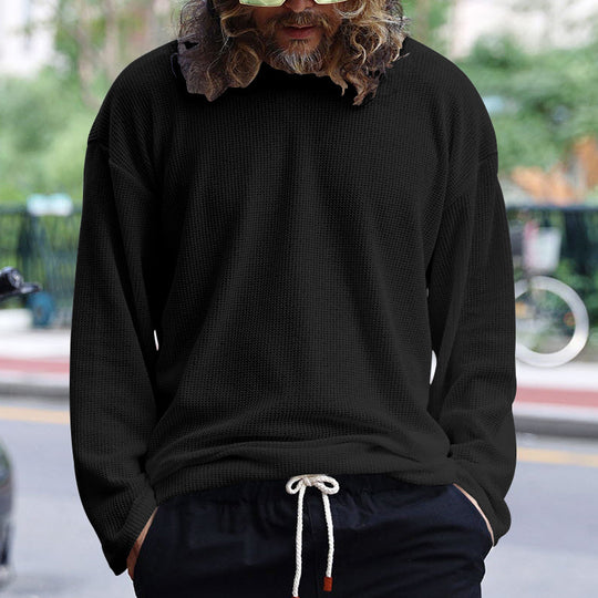 Herren lässiges langärmliges T-Shirt mit strukturierter Oberfläche und modernem Rundhalsausschnitt EB
