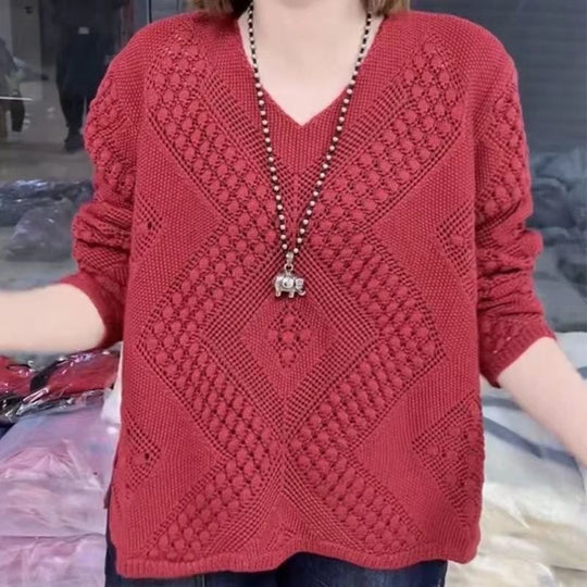 Damen Pullover mit V-Ausschnitt und modernem Strukturmuster EB