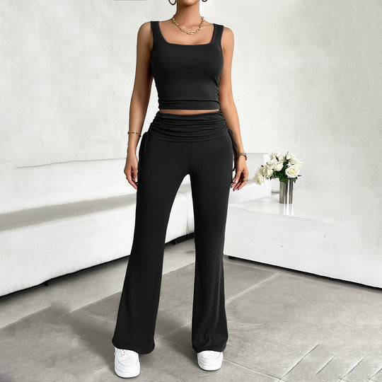 Damen funktionale Kombination aus ärmellosem Top und fließenden Hose EB