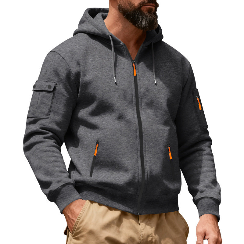 Herren nan Kapuzenjacke mit Vollreißverschluss, Utility-Taschen und gerippten Bündchen EB