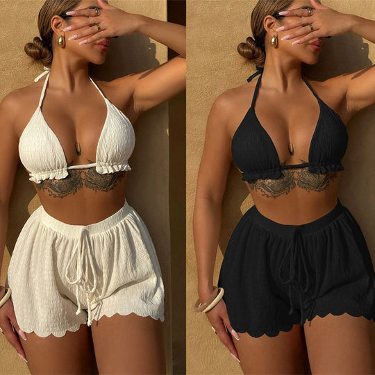 Damen Triangel-Bikini mit verspielten Rüschendetails und elastischem Bund EB