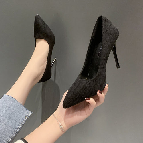 Damen nan spitze Veloursleder-Optik Pumps mit gepolstertem Fußbett und schlankem Stilettoabsatz EB