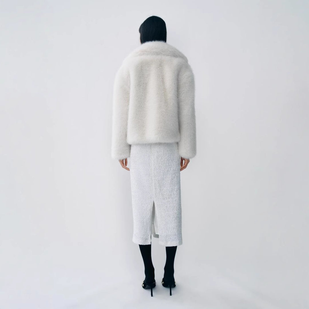 Damen Plüschige Kurzjacke mit breitem Kragen EB