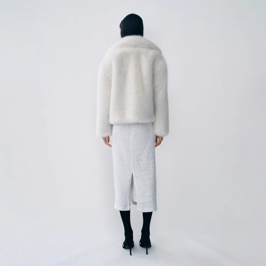 Damen Plüschige Kurzjacke mit breitem Kragen EB