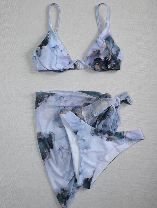 Damen Triangel-Bikini-Set mit Übergroßem Wickelrock EB