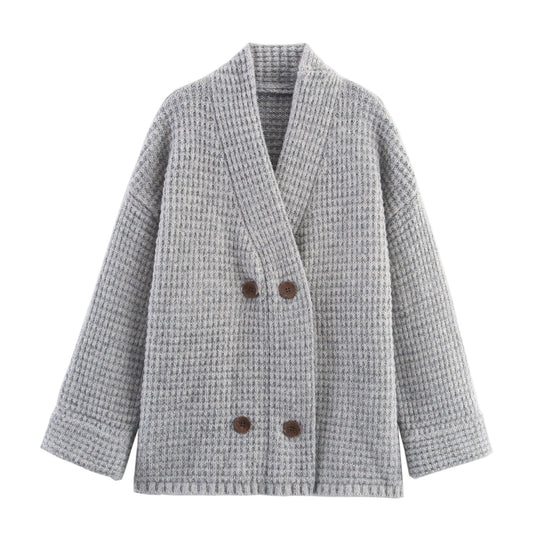Damen Strickjacke mit doppelter Knopfleiste und hoher Kragen EB