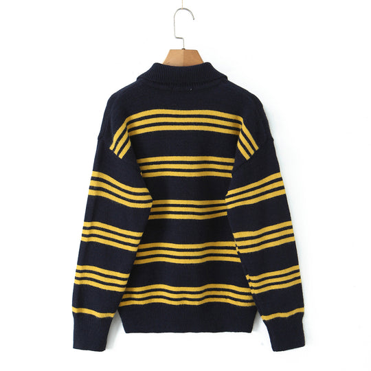 Damen gestreifter Poloshirt-Strickpullover EB