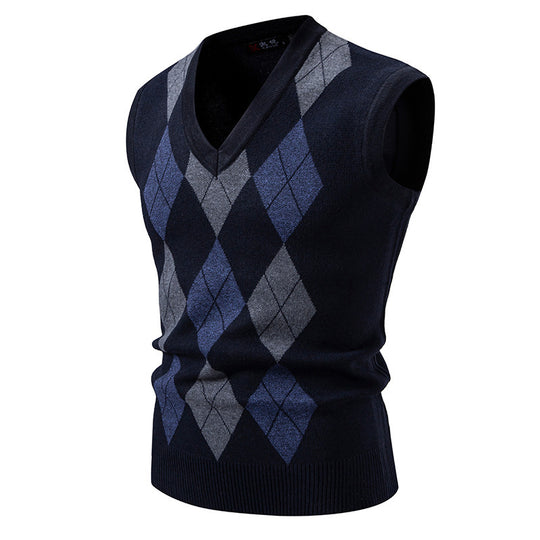 Herren ärmellose Strickweste mit klassischem Rautenmuster EB