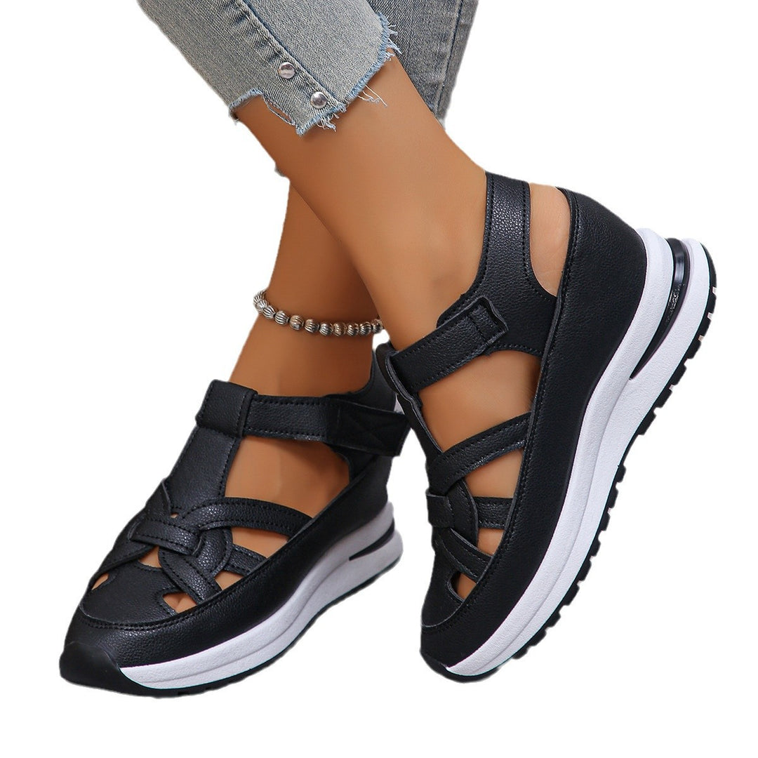Damen Plateau-Sandalen mit sportlicher Sneaker-Sohle und verstellbaren Klettriemen EB
