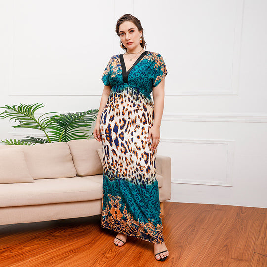 Damen Maxikleid mit elegantem Tierdruck und fließendem Schnitt EB