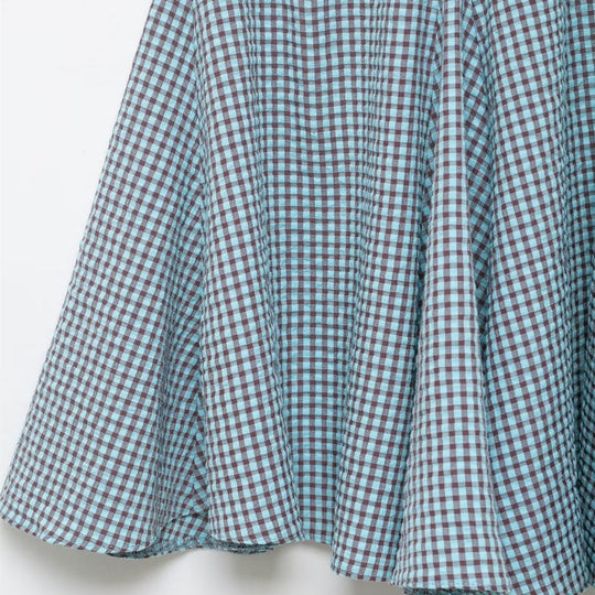 Damen ausgestellter Gingham-Rock mit Faltenwurf EB