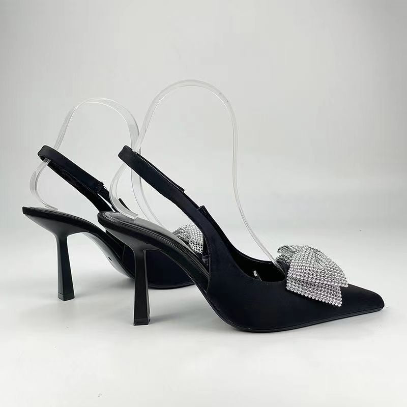 Damen Slingback-Pumps mit glitzerndem Schleifen-Design und transparentem Absatz EB