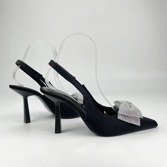 Damen Slingback-Pumps mit glitzerndem Schleifen-Design und transparentem Absatz EB