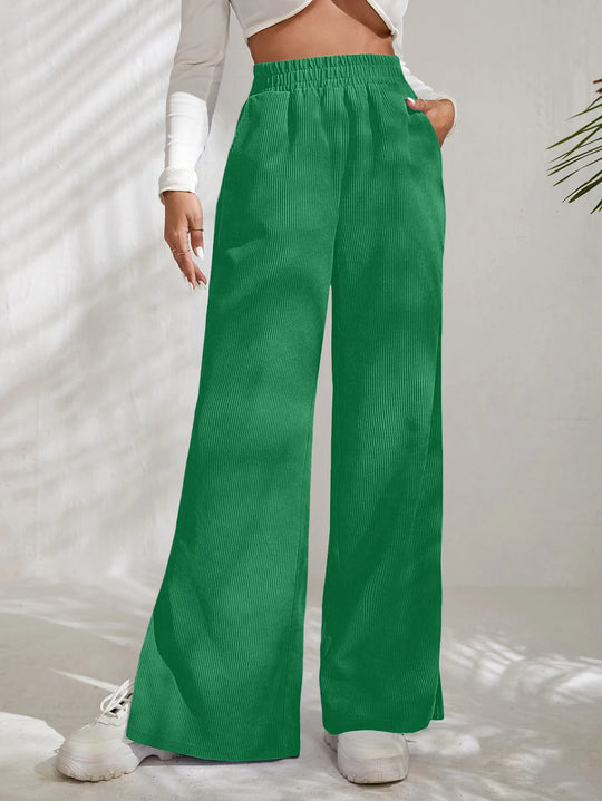 Damen Weite Cord-Hose mit elastischem Bund und seitlichen Schlitzen EB