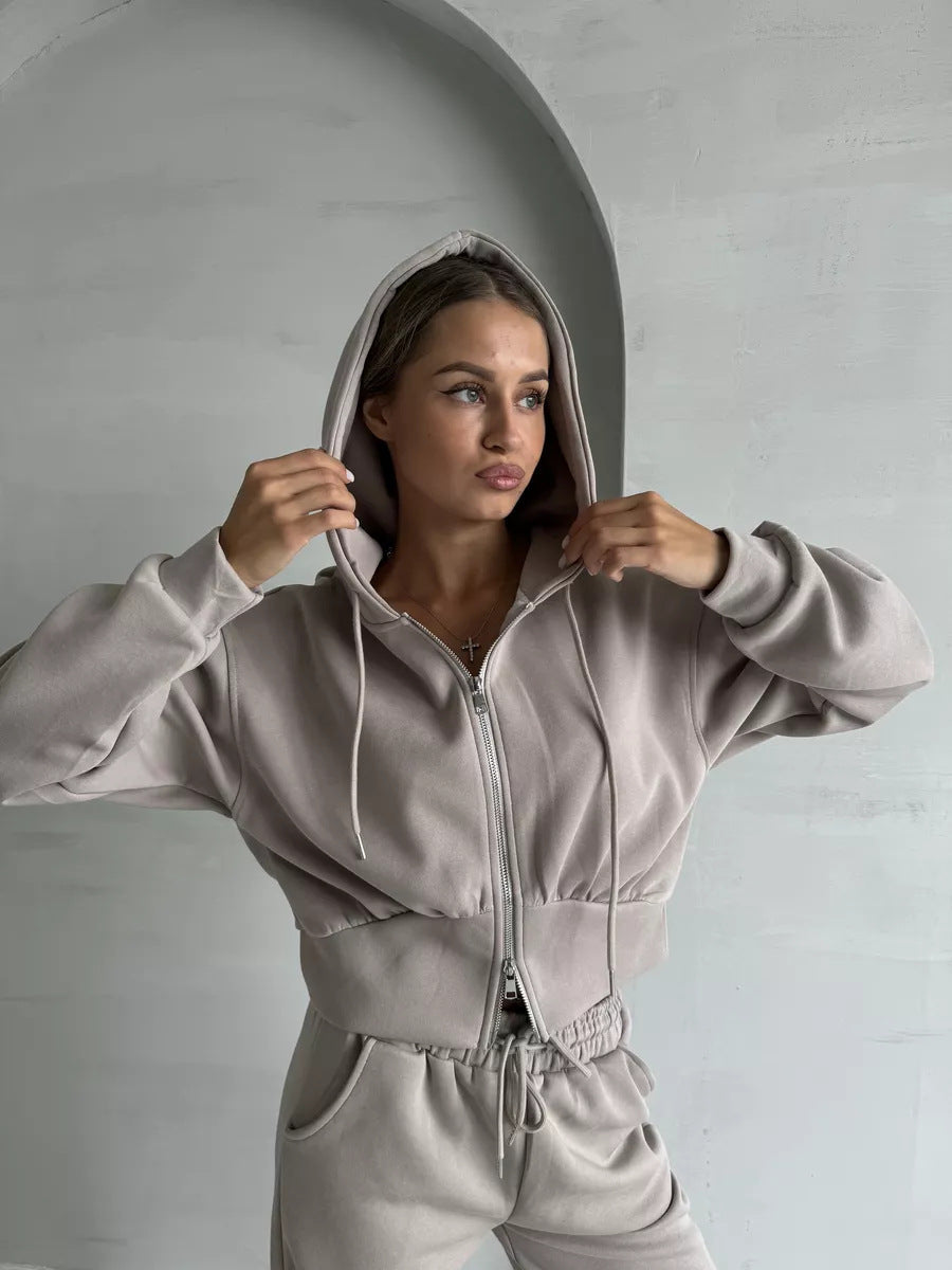 Damen Cropped Hoodie mit Reißverschluss EB