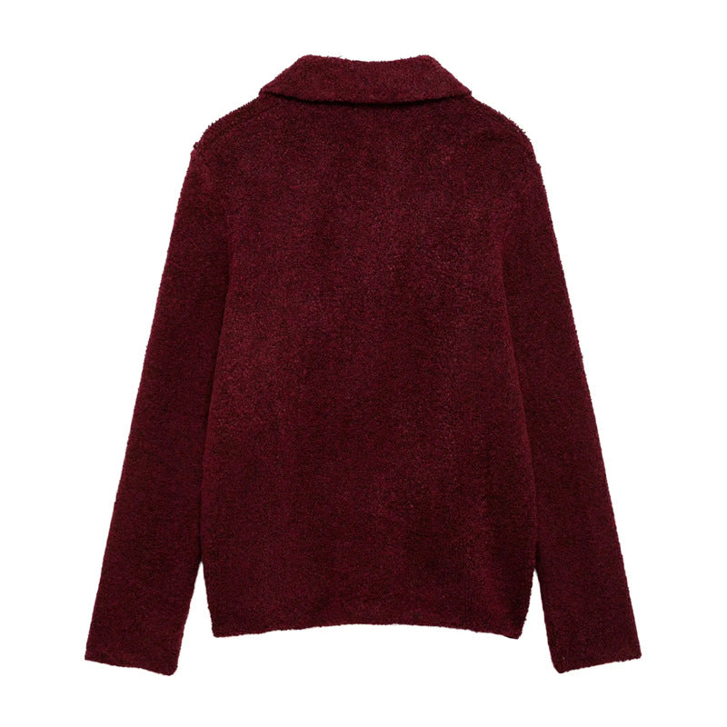 Damen flauschige Strickjacke mit dekorativen Blumenknöpfen EB