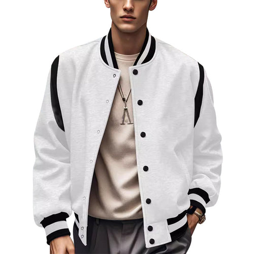 Herren Sportliche Collegejacke im retro Stil mit Kontrastärmeln und Druckknopfverschluss EB
