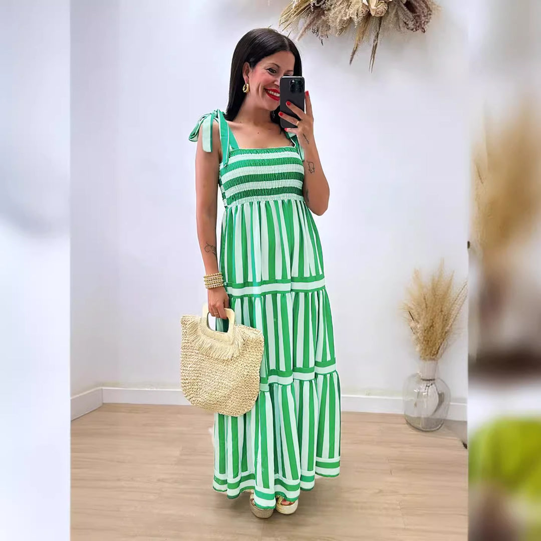 Damen Maxi Kleid mit schulterfreien Trägern und verspieltem Volantdesign EB