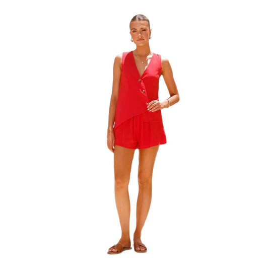 Damen lässiges Sommer-Outfit mit V-Ausschnitt und asymmetrischem Schnitt EB