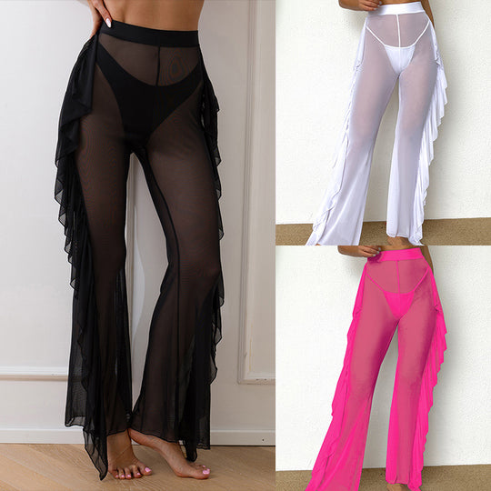 Damen Elegante Strandhose mit verspielten Rüschendetails EB