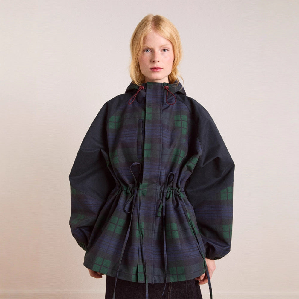 Damen Oversized Jacke im lässigen Karo-Design mit praktischen Taschen und Taillenzug EB
