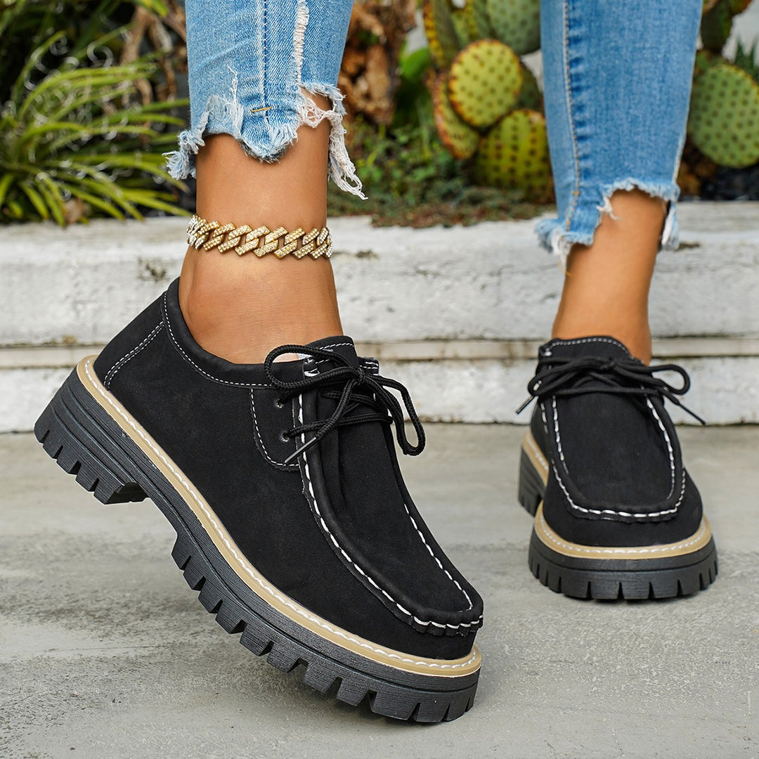 Damen bequeme Leder-Schnürschuhe mit rutschfester Sohle und praktischer Schnürung EB
