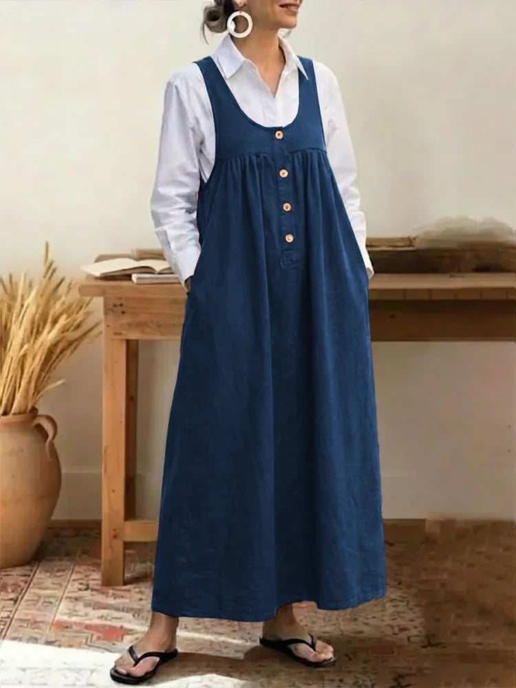 Damen Maxikleid mit Knopf- und Taschen-Details EB