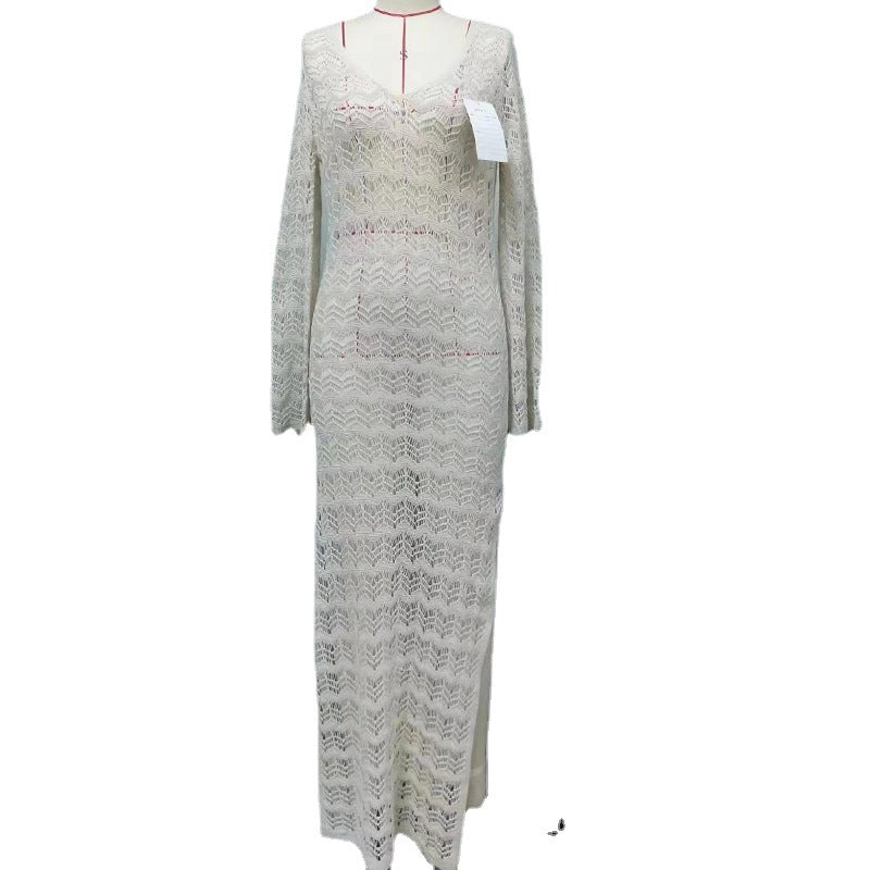 Damen elegantes Häkelkleid mit tiefem Ausschnitt EB