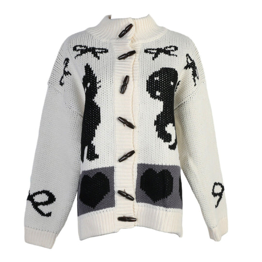 Damen Strickjacke mit verspielten Tiermotiven und Knopfdetaillierung EB