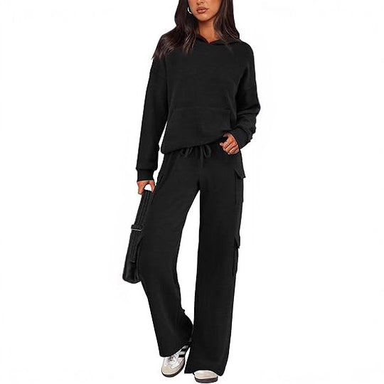 Damen Bequemes Lounge-Set mit Kapuze und weiten Hosen EB