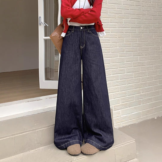 Damen Weite Denim-Hosen im modernen Schnitt mit hohem Bund EB
