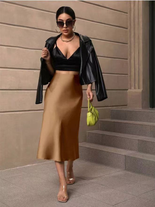 Damen Satin Rock mit schwingendem Saum und elegantem Schnitt EB